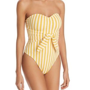 Onia retro Capri Yellow & White Stripe Strapless Bandeau One Piece bathing suit